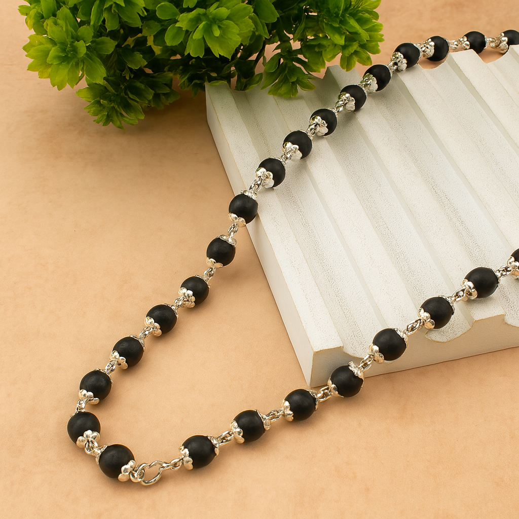 Karungali Malai Silver Cap Plated Necklace