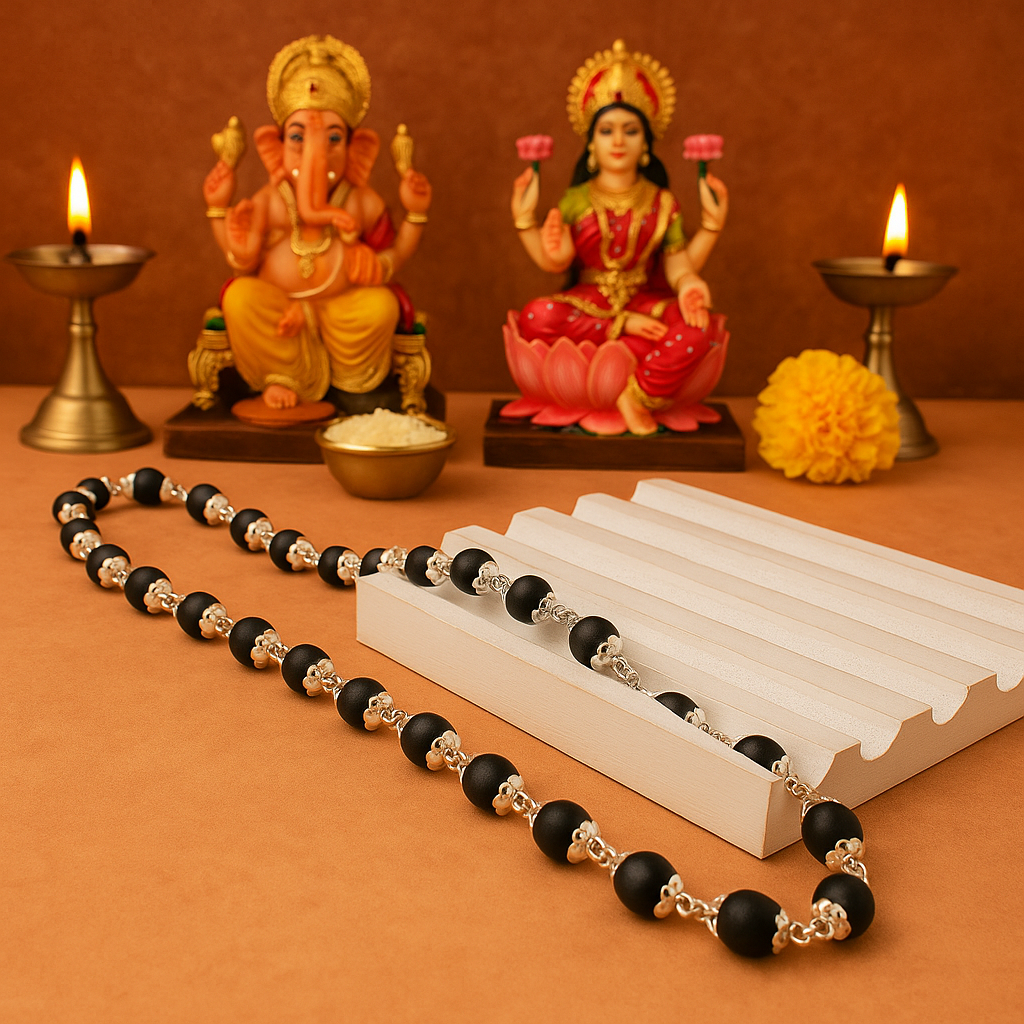 Karungali Malai Silver Cap Plated Necklace