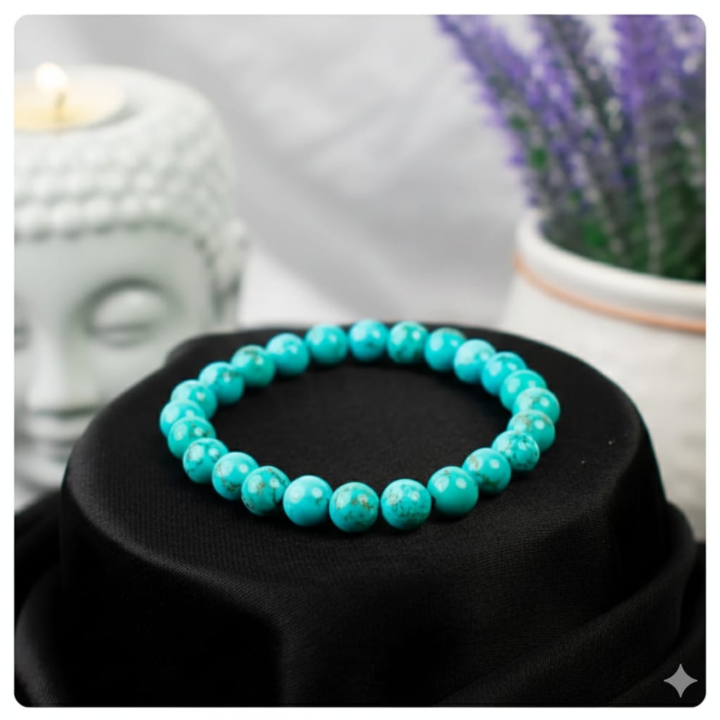 Natural Turquoise Bracelet (8mm) | Original Feroza Stone for Throat Chakra,