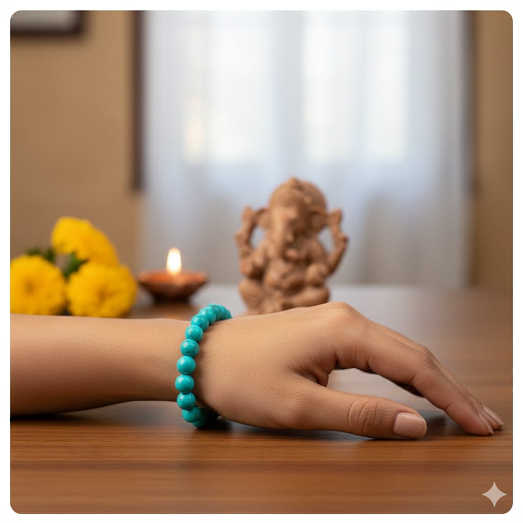 Natural Turquoise Bracelet (8mm) | Original Feroza Stone for Throat Chakra,