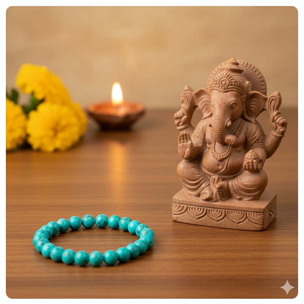 Natural Turquoise Bracelet (8mm) | Original Feroza Stone for Throat Chakra,