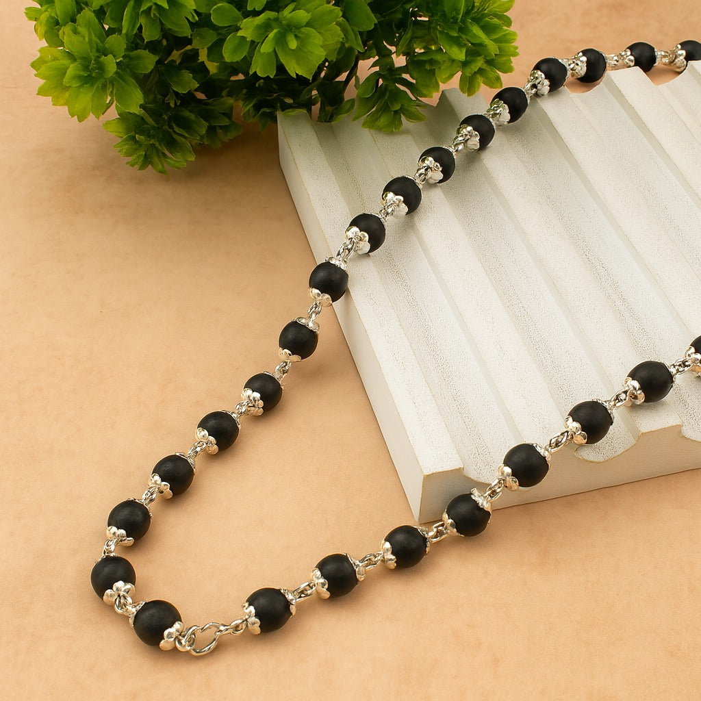 Original Natural Beads Karungali Mala with Silver Cap and certificate