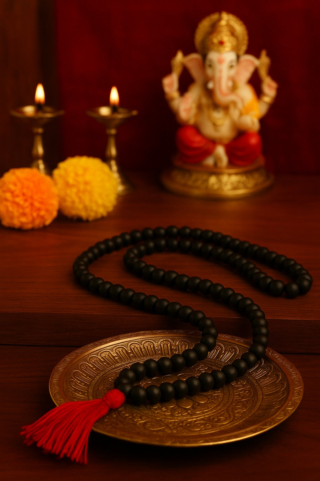 Original Natural Beads Karungali Mala with Silver Cap and certificate