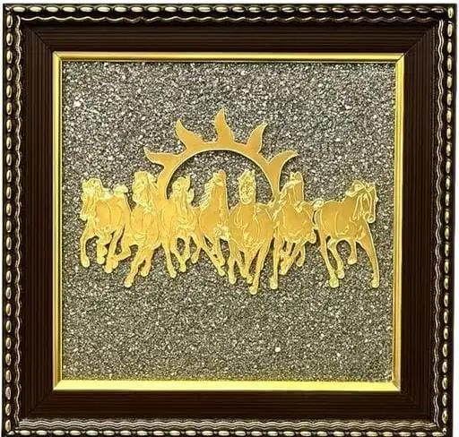 Pyrite Stone Frame with Vastu Seven Running Horses with Sun to Attract Money,